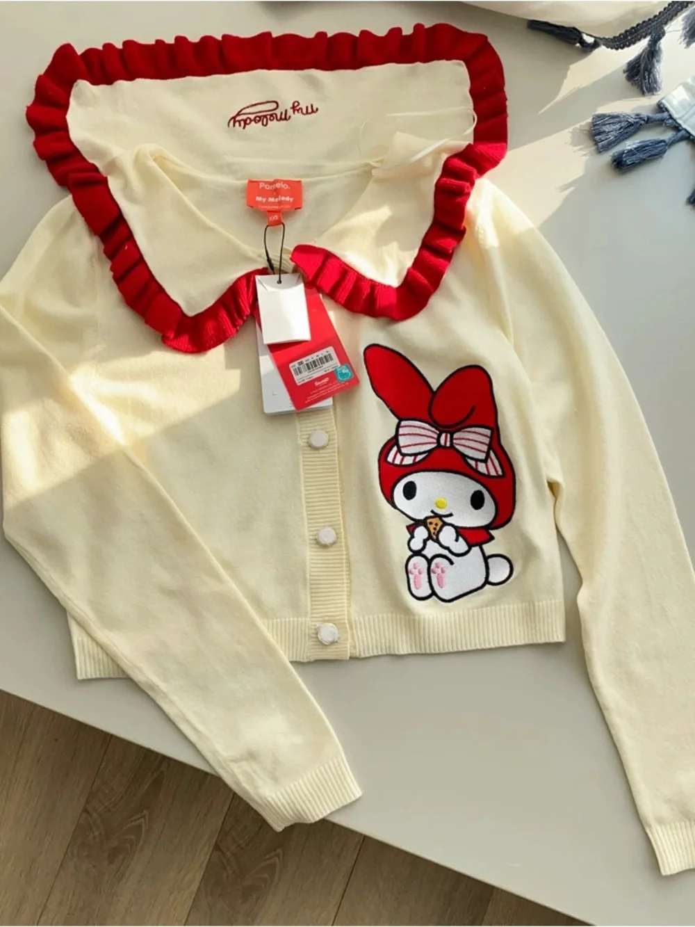 Sanrio My Melody Cream Cardigan with Red Trim - Picture 1 of 3